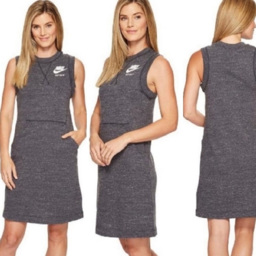 Nike sleeveless gray cotton casual dress with hoodie pocket L